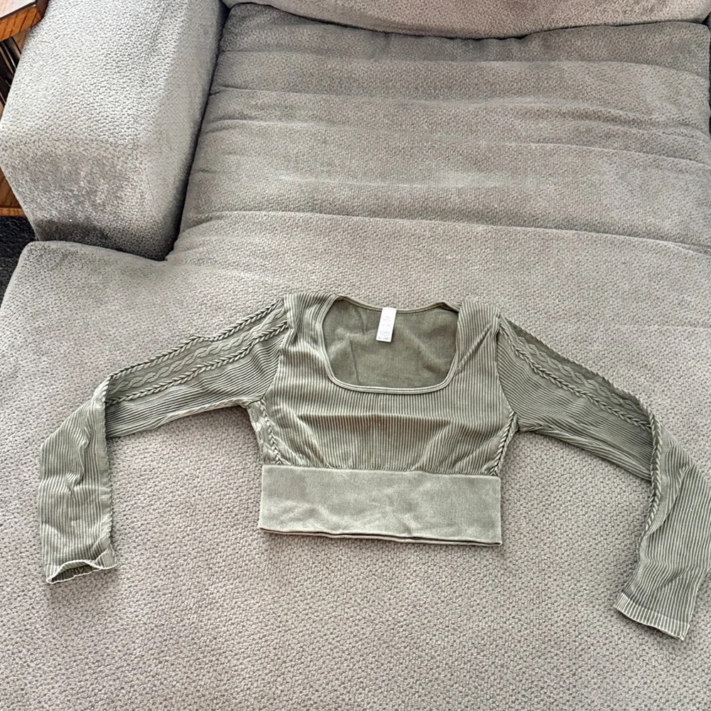 Stylish Olive Ribbed Crop Top - Picture 1 of 1